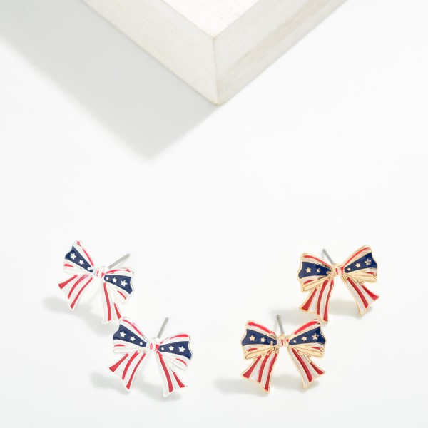 Enamel Americana Bow Post Drop Earring 

- Approximately .50" L 