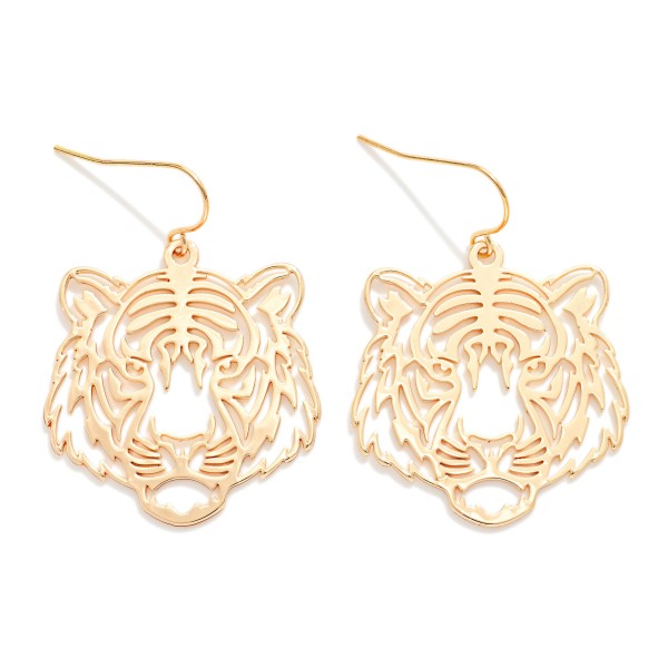 Metal Tone Tiger Filigree Drop Earrings 

- Approximately 1.5" L