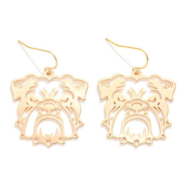 Metal Tone Bulldog Filigree Drop Earrings 

- Approximately 1.25" L