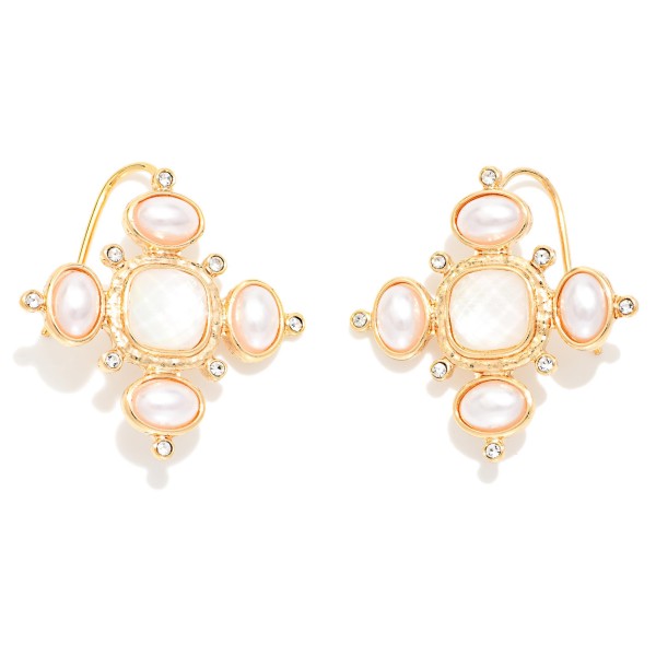Pearl & Rhinestone Clover Drop Earrings 

- Approximately 1.25" L
