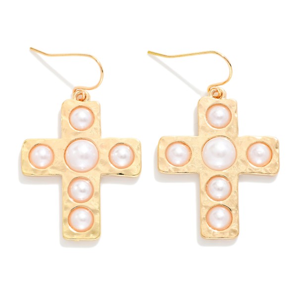 Pearl Studded Cross Drop Earring

- Approximately 1.5" L 
