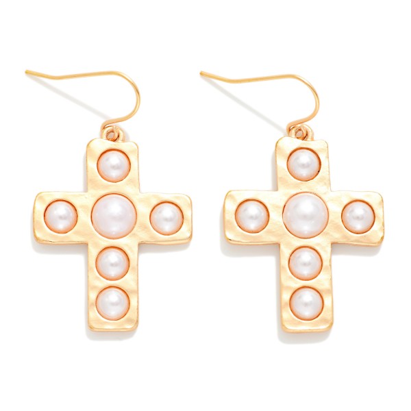 Pearl Studded Cross Drop Earring

- Approximately 1.5" L 