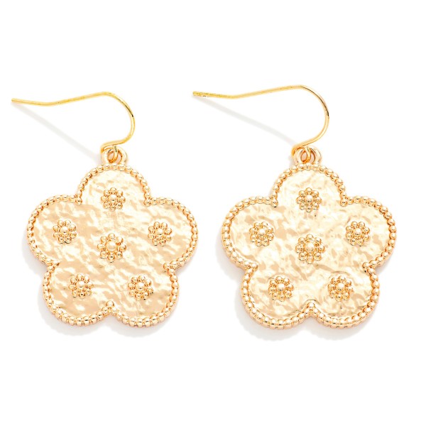 Hammered Metal Flower Drop Earrings With 3D Flower Details

- Approximately 1.5" L