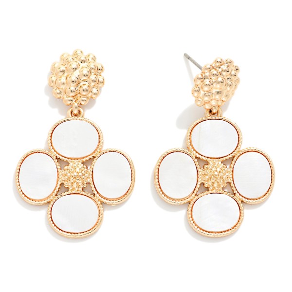Pearlescent Clover & Metal Tone Bubbled Post Drop Earrings 

- Approximately 1.5" L