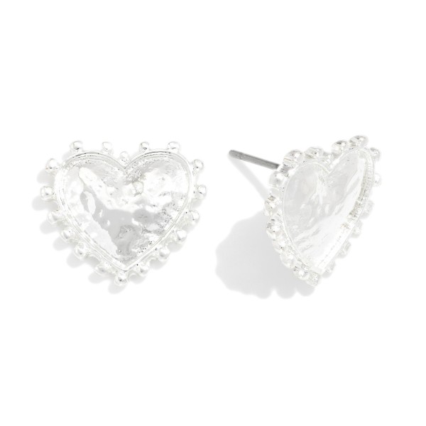 Hammered Metal Heart Stud Earrings With Studded Edges 

- Approximately .5" L
