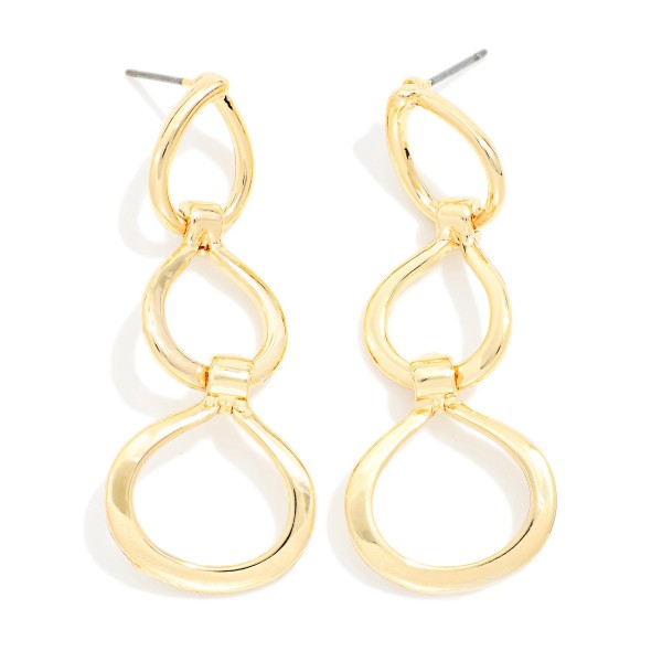 Linked Metal Tone Teardrops Post Drop Earrings 

- Approximately 1.75" L