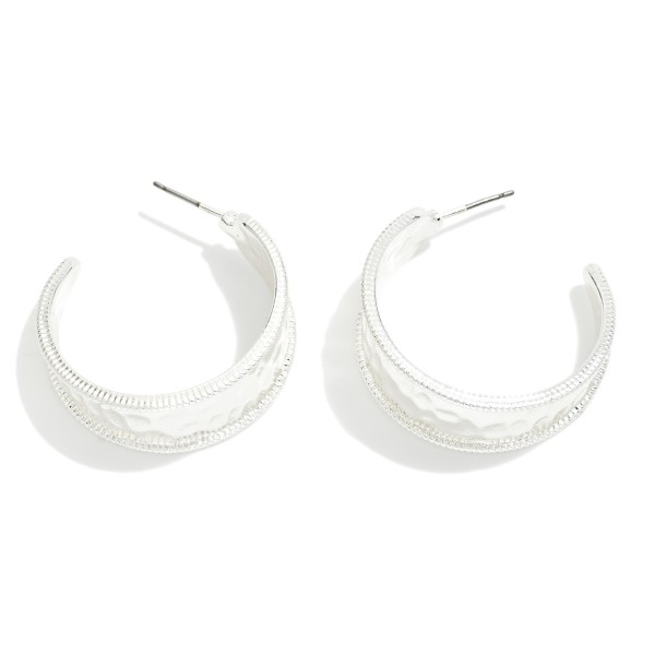 Hammered Metal Tapered Hoop Earrings 

- Approximately 1" D