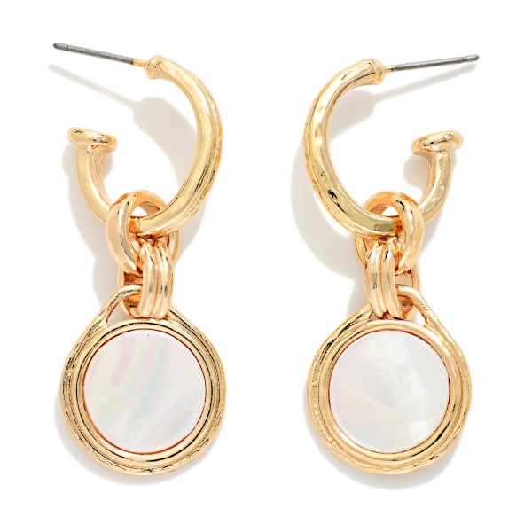 Metal tone Hoop & Pearlescent Circle Drop Earring 

- Approximately 1.5" L 