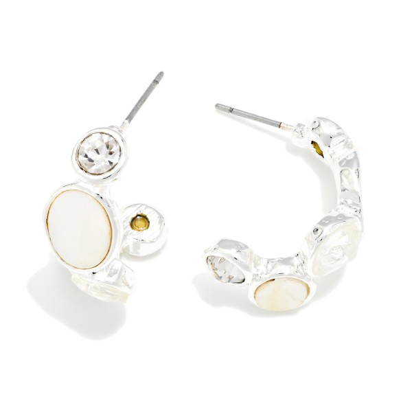 Rhinestone & Pearl Hoop Earrings 

- Approximately .5" D