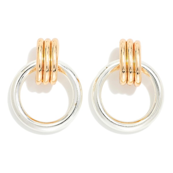 Two Tone Metal Circle Door Knocker Drop Earrings 

- Approximately 1.5" L 