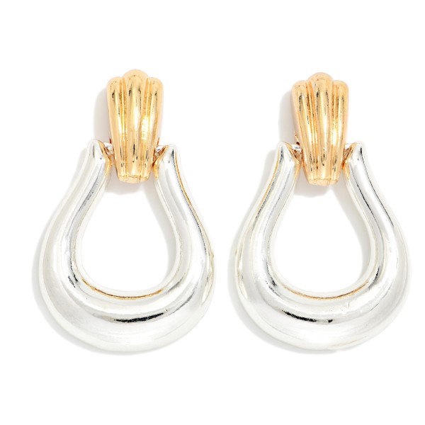 Two Tone Metal U Door Knocker Drop Earring 

- Approximately 1.50" L 