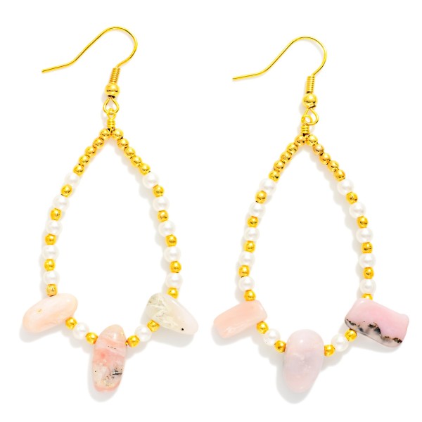 Beaded Teardrop Earrings Featuring Pearl Stations, Metal Tones, And Stone Dangle Detail

- Approximately 2.75" L 