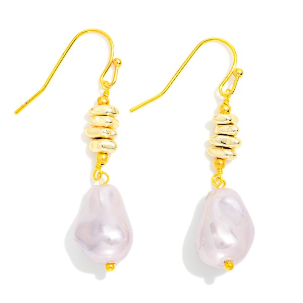 Linked Stacked Metal Bead And Baroque Pearl Drop Earring 

- Approximately 1.75