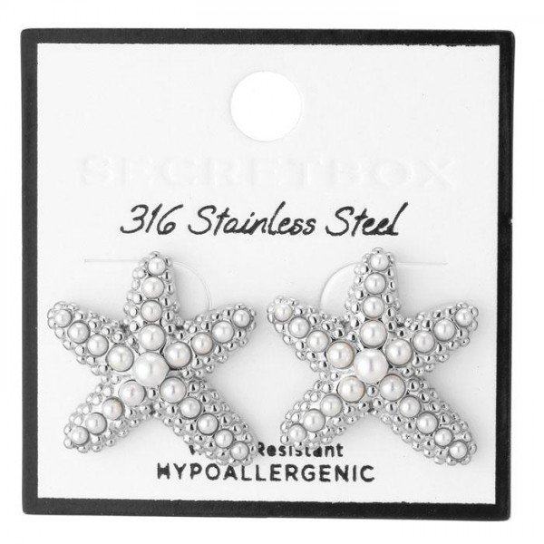 Metal Tone & Pearl Starfish Post Drop Earrings 

- Stainless Steel
- Water Resistant
- Approximately 1" L