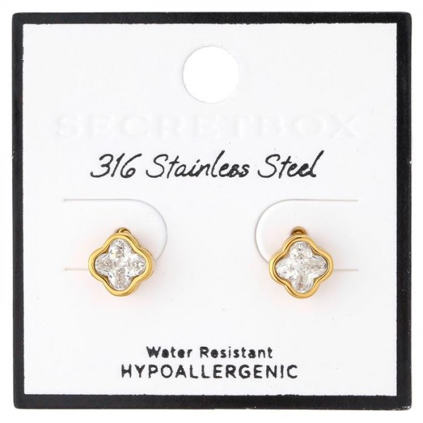 Rhinestone Clover Stud Earrings 

- Stainless Steel
- Water Resistant
- Approximately .25" L