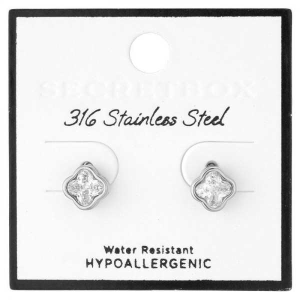 Rhinestone Clover Stud Earrings 

- Stainless Steel
- Water Resistant
- Approximately .25" L