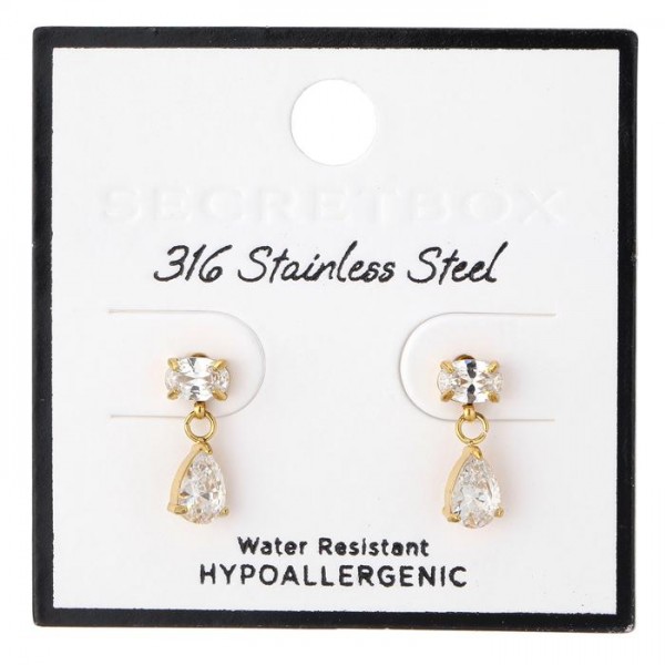 Linked Rhinestones Post Drop Earrings 

- Stainless Steel
- Water Resistant
- Approximately .5" L