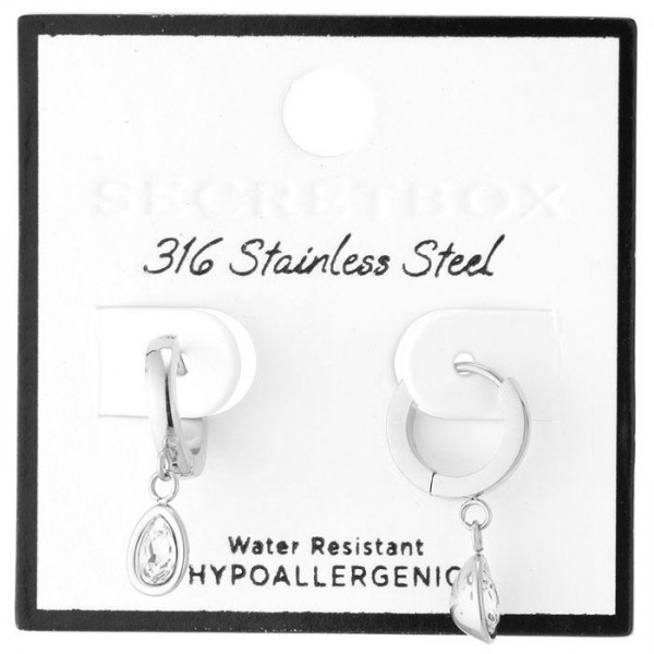 Rhinestone Teardrop Drop Hoop Earrings 

- Stainless Steel
- Water Resistant
- Approximately 1" L