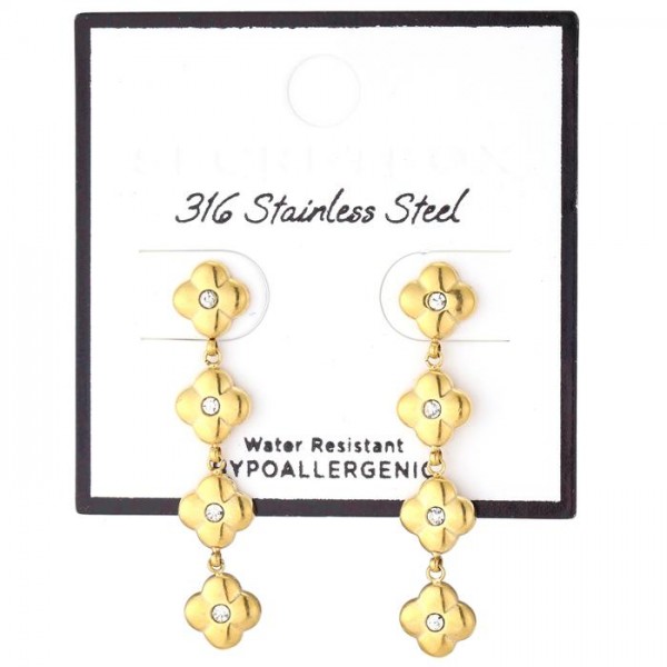 Linked Metal Tone Clovers Post Drop Earrings 

- Stainless Steel
- Water Resistant
- Approximately .1.75" L