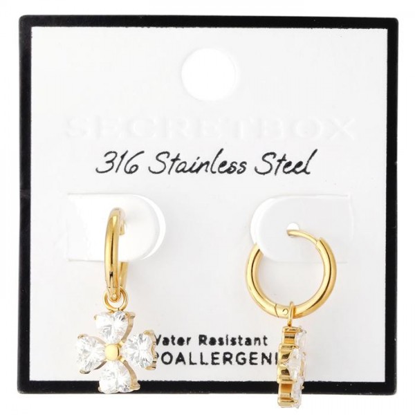 Rhinestone Clover Drop Hoop Earrings 

- Approximately 1" L