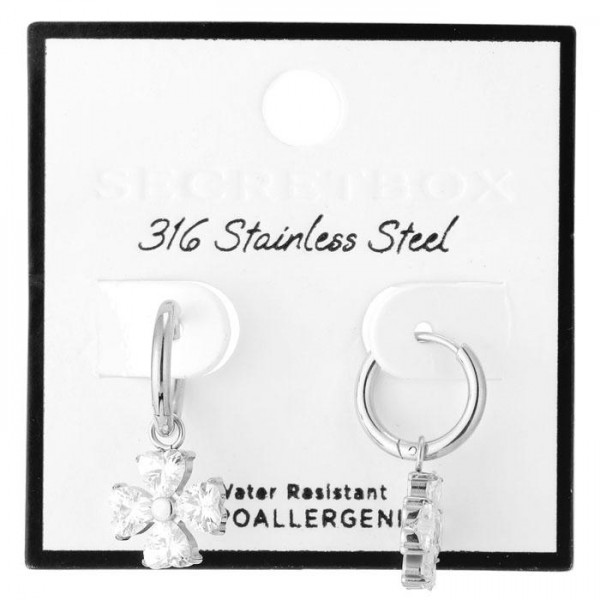 Rhinestone Clover Drop Hoop Earrings 

- Approximately 1" L