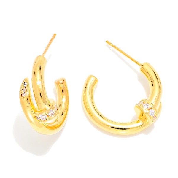 Metal Tone & Rhinestone Nail Hoop Earrings 

- Gold Dipped 
- Approximately .75" D