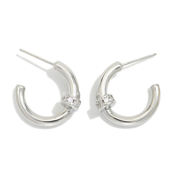 Metal Tone & Rhinestone Nail Hoop Earrings 

- Gold Dipped 
- Approximately .75" D