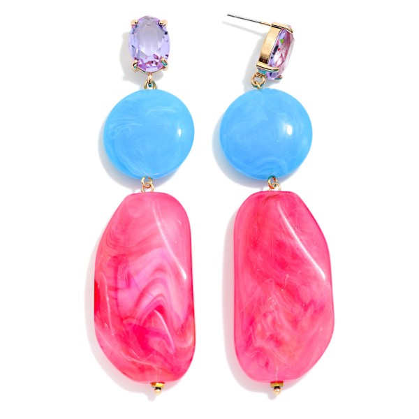 Linked Large Acetate Geometric Shape Post Drop Earrings With Glass Crystal Posts

- Gold Dipped
- Approximately 3.5" L