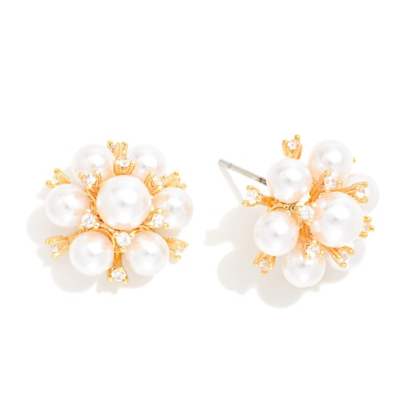 Pearl & Rhinestone Cluster Stud Earrings 

- Gold Dipped 
- Approximately 5" L
