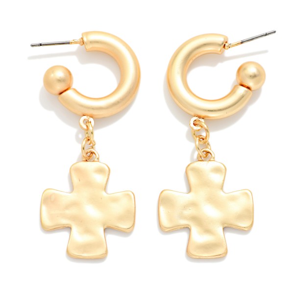 Hammered Metal Plus Cross & Matte Metal Hoop Drop Earrings 

- Approximately 1.75" L