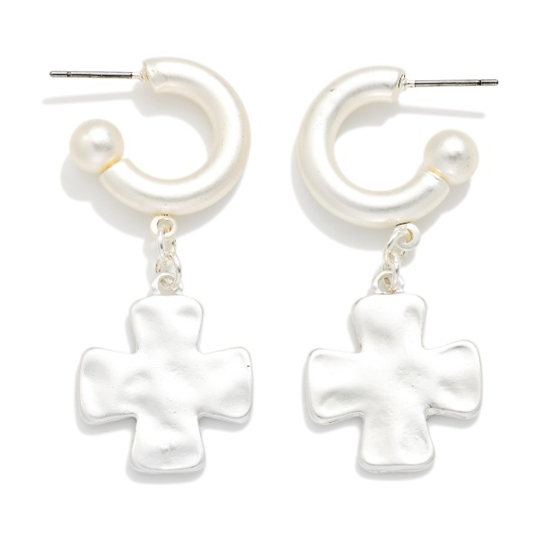 Hammered Metal Plus Cross & Matte Metal Hoop Drop Earrings 

- Approximately 1.75" L