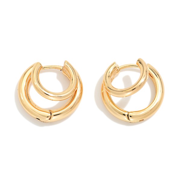 Metal Tone Layered Huggie Hoop Drop Earring 

- Approximately .75" D 