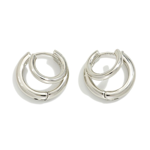 Metal Tone Layered Huggie Hoop Drop Earring 

- Approximately .75" D 
