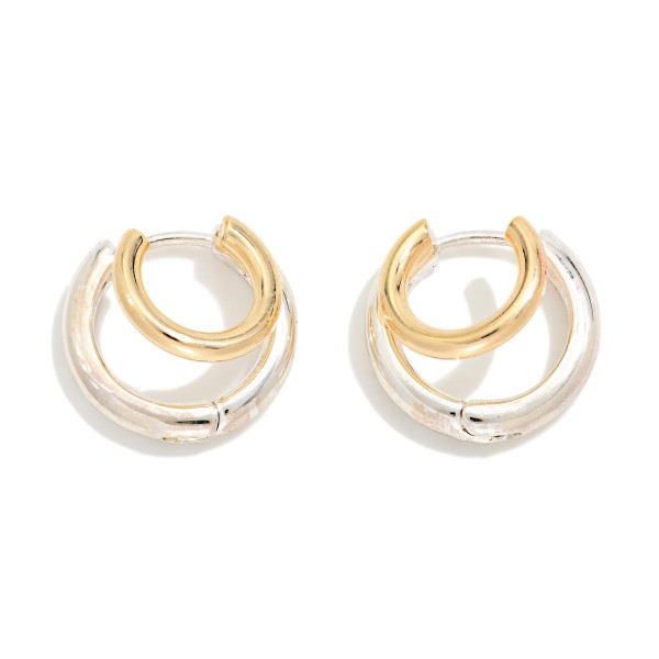 Two Tone Layered Huggie Hoop Drop Earring 

- Approximately .75" D 
