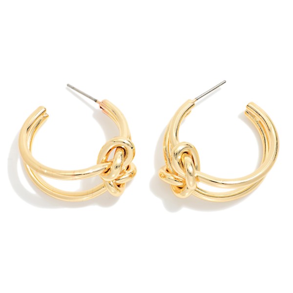 Layered Metal Hoop Earrings With Knotted Detail 

- Approximately 1" D

