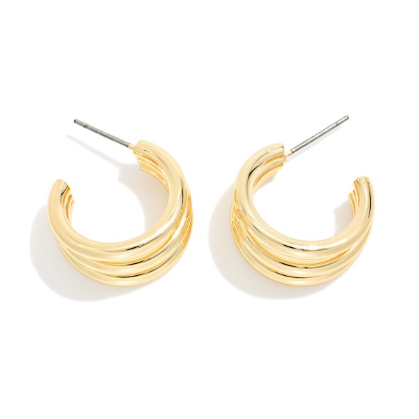 Metal Tone Triple Hoop Earrings 

- Approximately .75" D