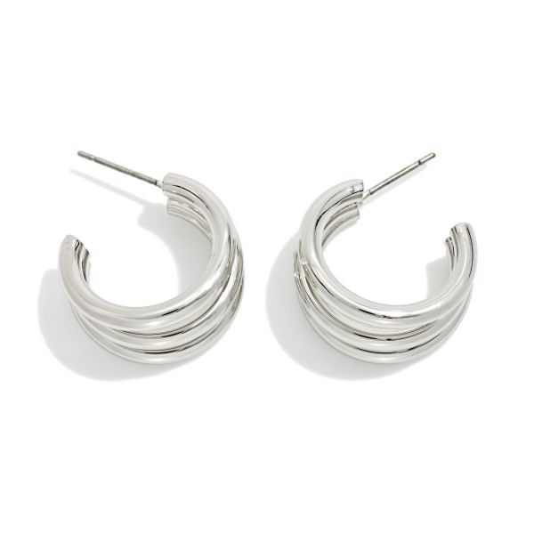 Metal Tone Triple Hoop Earrings 

- Approximately .75" D