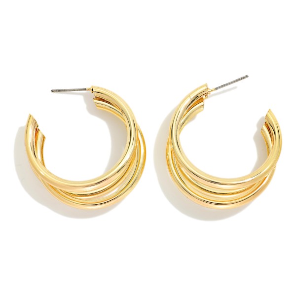 Layered Metal Tone Hoop Earrings 

- Approximately 1" D