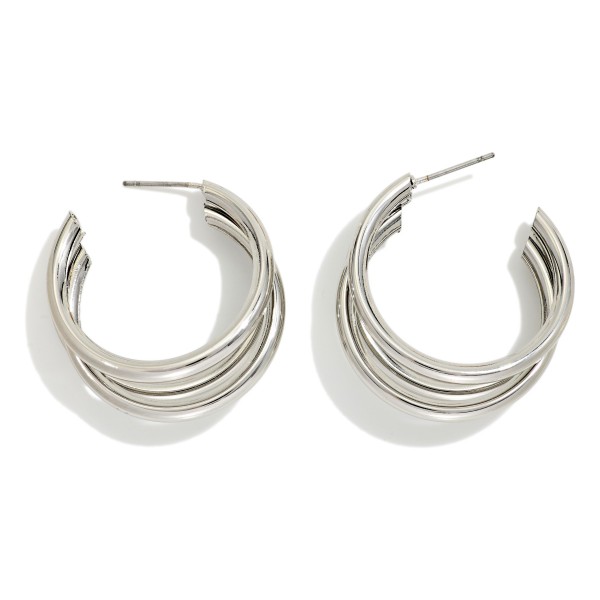 Layered Metal Tone Hoop Earrings 

- Approximately 1" D