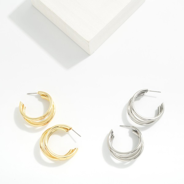 Layered Metal Tone Hoop Earrings 

- Approximately 1" D