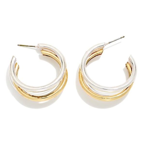Layered Metal Tone Hoop Earrings 

- Approximately 1" D