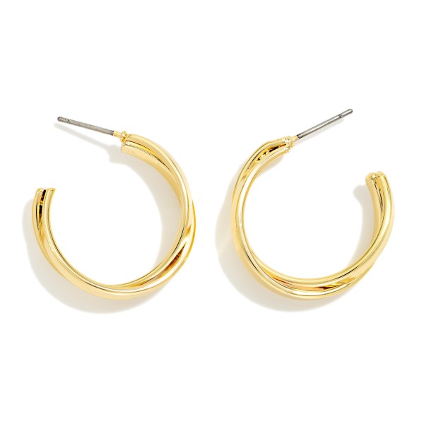Layered Intertwined Metal Tone Hoop Drop Earrings 

- Approximately 1" D 