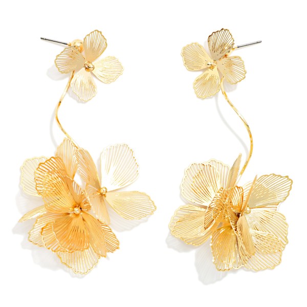 Linked Metal Flower & Flower Cluster Drop Earrings Featuring Cut out Details 

- Approximately 3.25" L