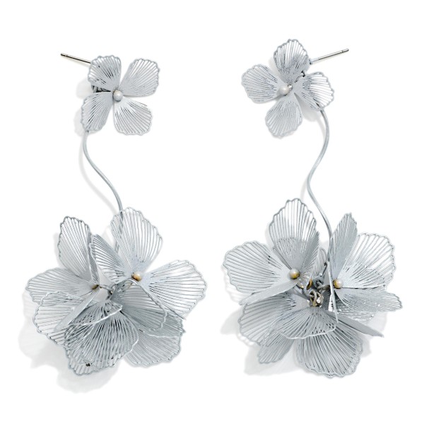 Linked Metal Flower & Flower Cluster Drop Earrings Featuring Cut out Details 

- Approximately 3.25" L