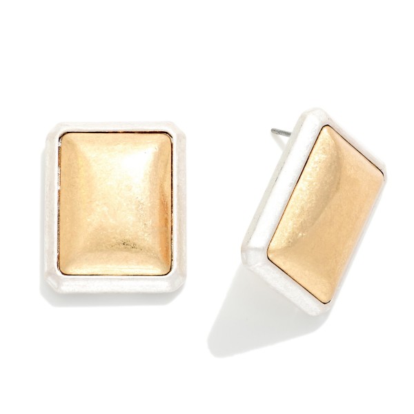 Metal Tone Featuring Two Tone Squared With Border Pendant 

- Approximately 1." L 
