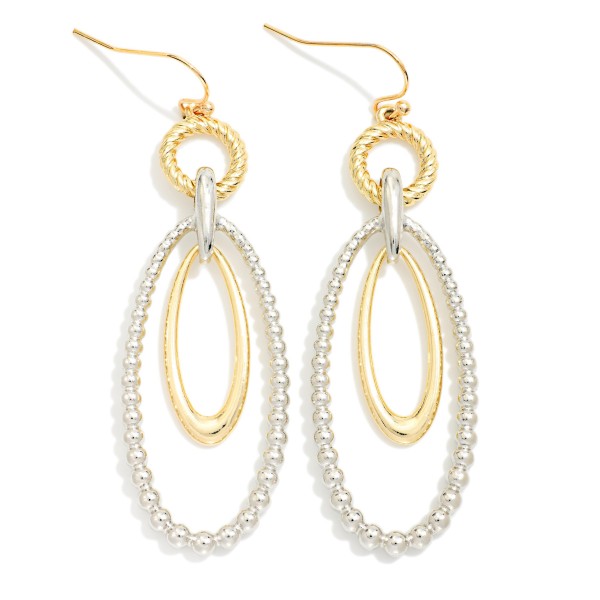 Linked Twisted Metal Hoop & Metal Tone Bubble Oval Drop Earrings 

- Approximately 2.5" L