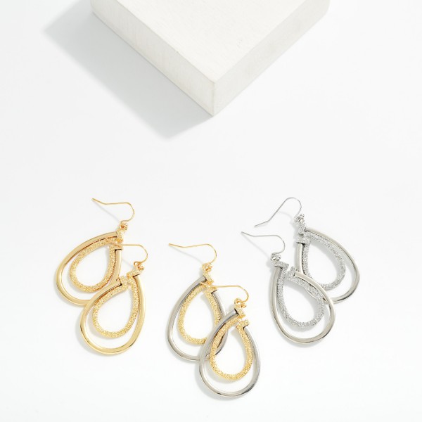 Metal Tone & Textured Metal Nesting Teardrop Drop Earrings 

- Approximately 1.75" L
