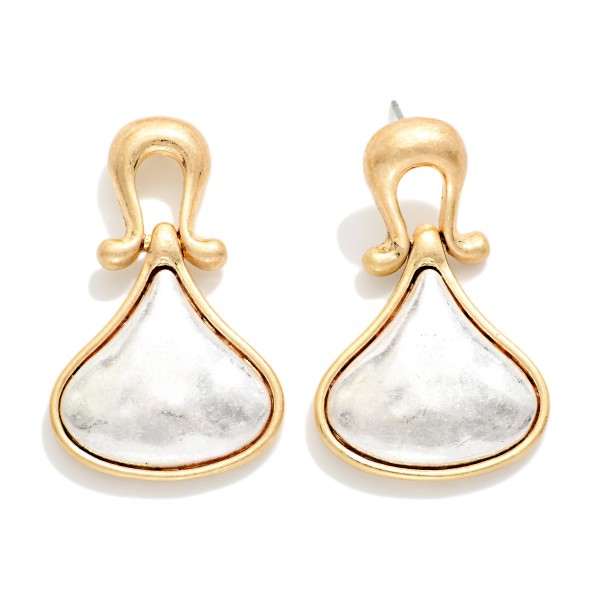 Two Toned Hammered Metal Teardrop Post Drop Earrings 

- Approximately 1.5" L