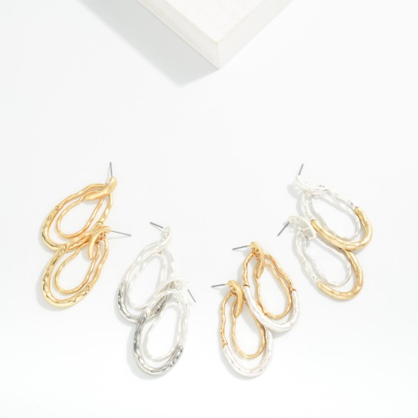 Nesting Wavy Metal Ovals Drop Earring 

- Approximately 2" L 