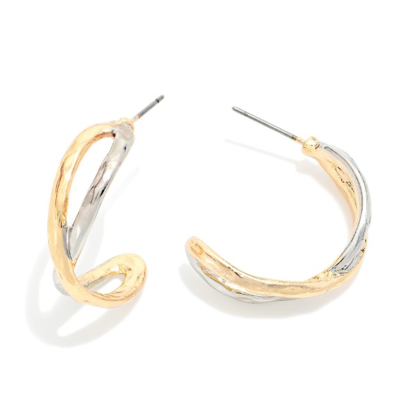Two Tone Intertwined Hoop Drop Earrings

- Approximately 1" L 